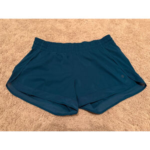 Athleta Mesh Racer 4” Teal Shorts Large EUC